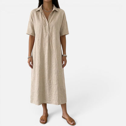 Duvrier | Women’s Casual Cotton Linen Polo Summer Dress With Short Sleeves