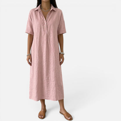 Duvrier | Women’s Casual Cotton Linen Polo Summer Dress With Short Sleeves