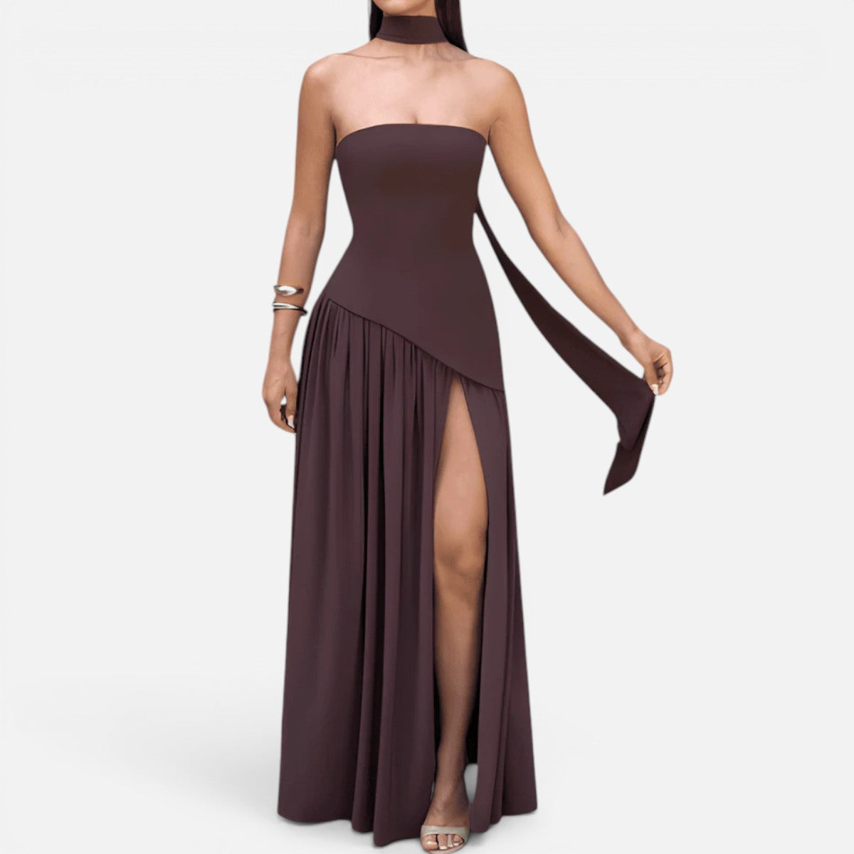 Duvrier | Women's Strapless Slit Maxi Dress