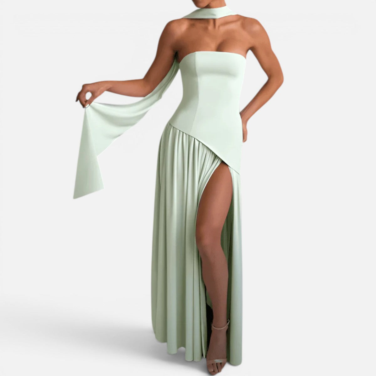 Duvrier | Women's Strapless Slit Maxi Dress
