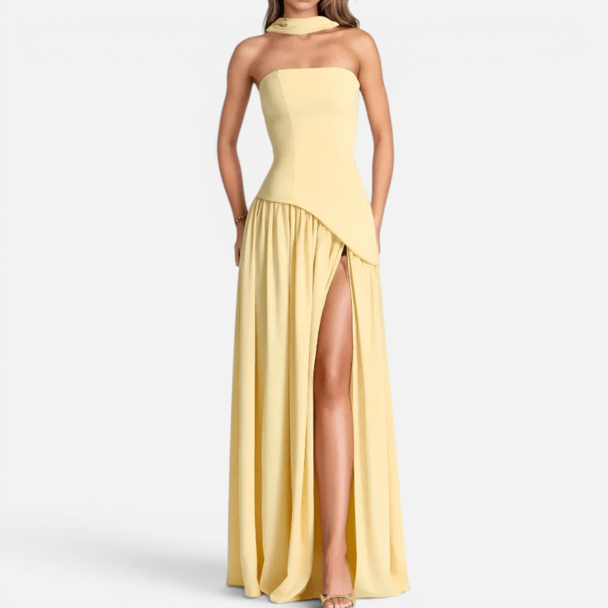 Duvrier | Women's Strapless Slit Maxi Dress