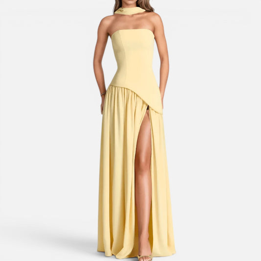 Duvrier | Women's Strapless Slit Maxi Dress