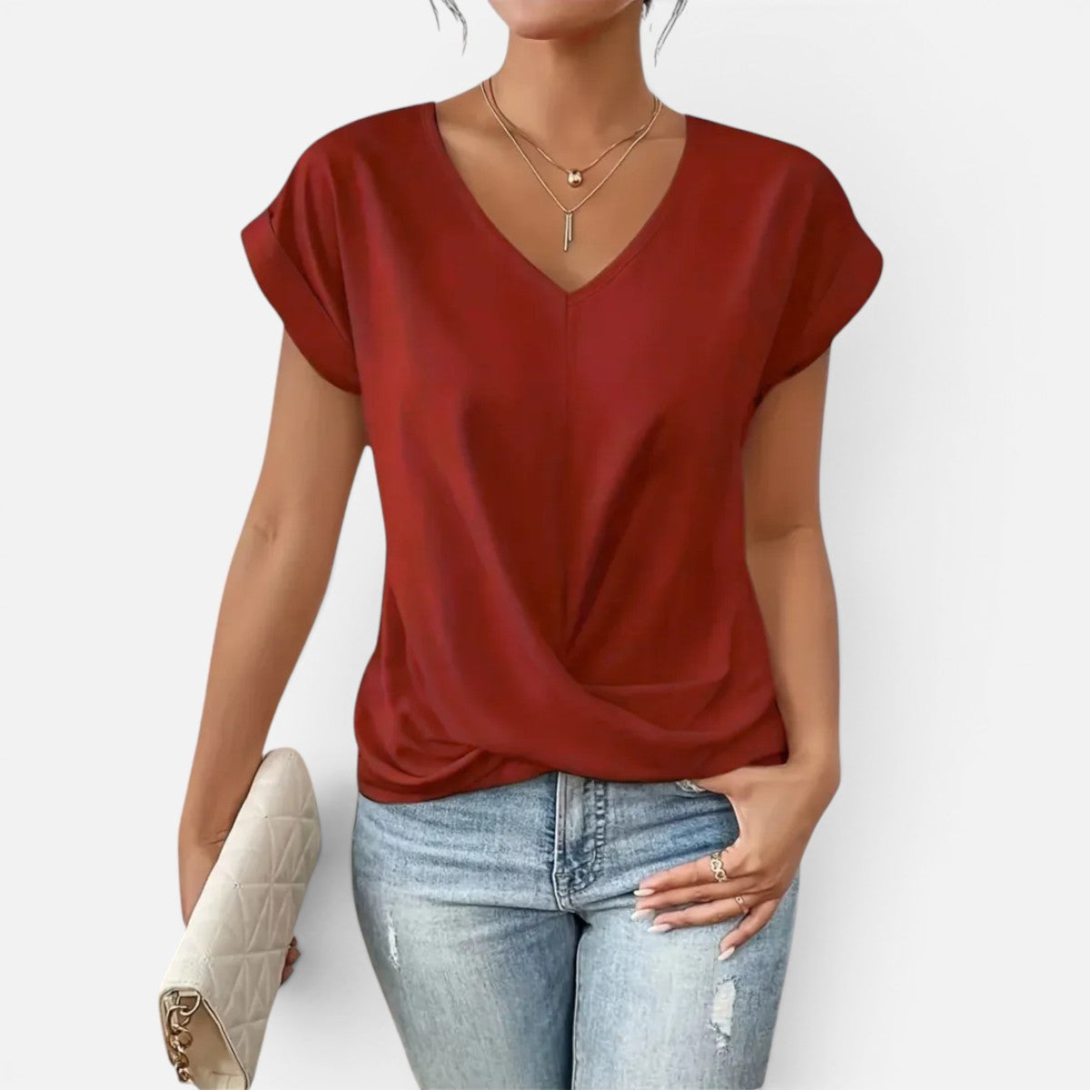 Duvrier | Women's Casual Sweetheart Neck T-Shirt