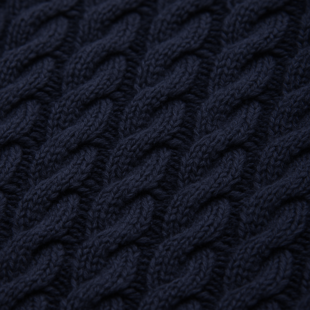 Cable knit sweater with crew neck and striped arm detailing, styled for a modern classic look