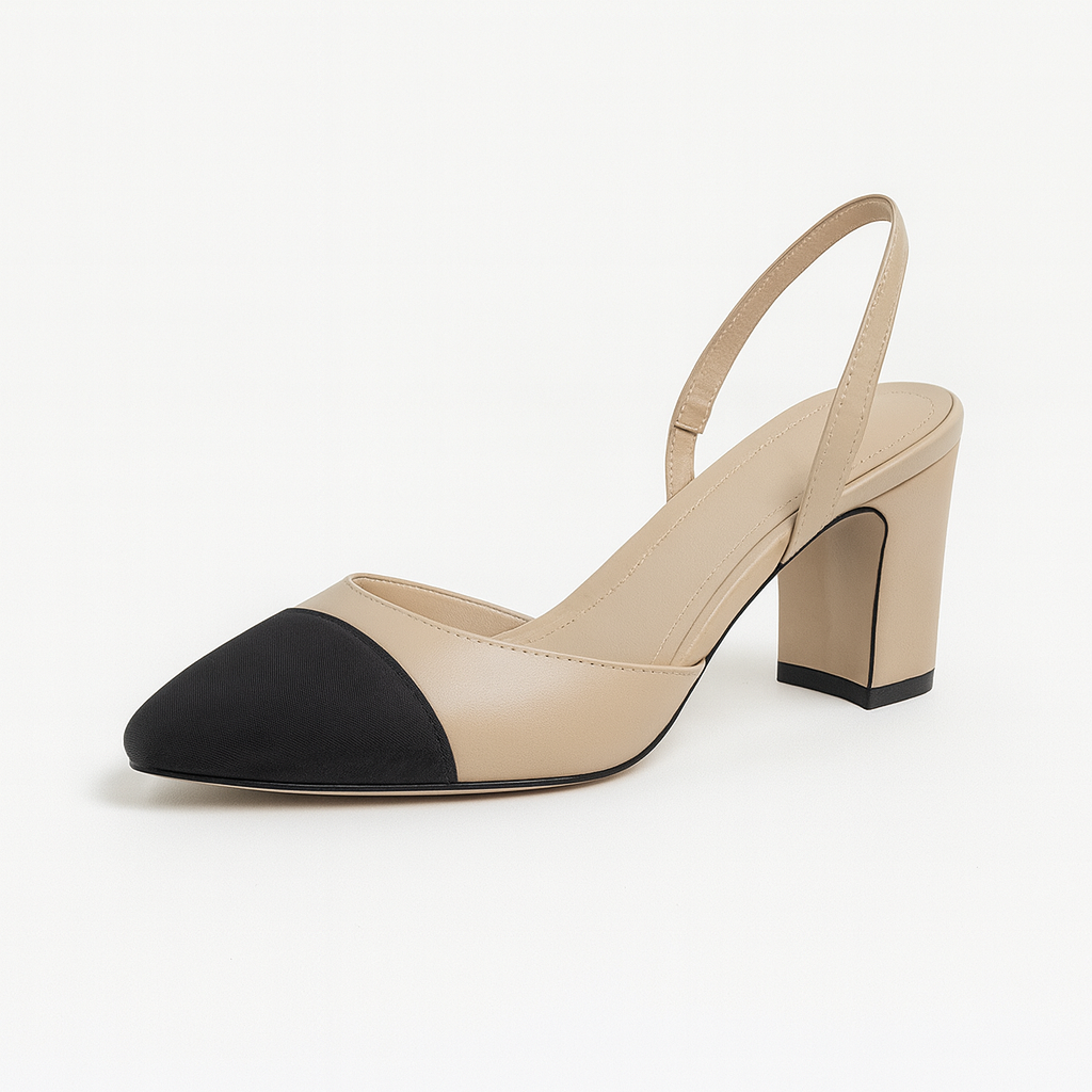 Slingback heels with contrast toe cap and block heel designed for elegant everyday and evening wear