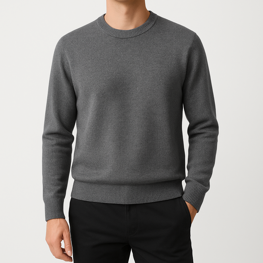 Knit crew sweater with ribbed cuffs and hem, styled for versatile everyday and layered wear