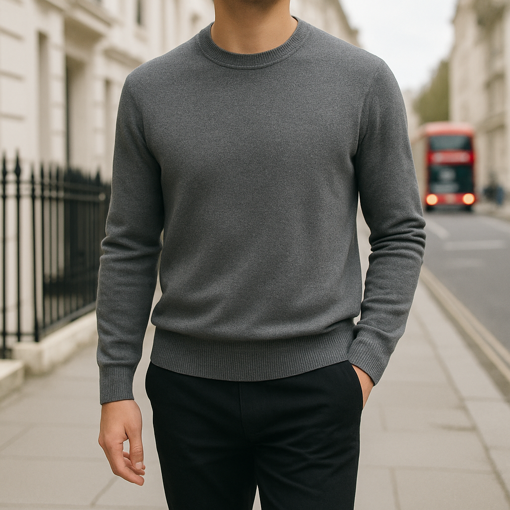 Knit crew sweater with ribbed cuffs and hem, styled for versatile everyday and layered wear