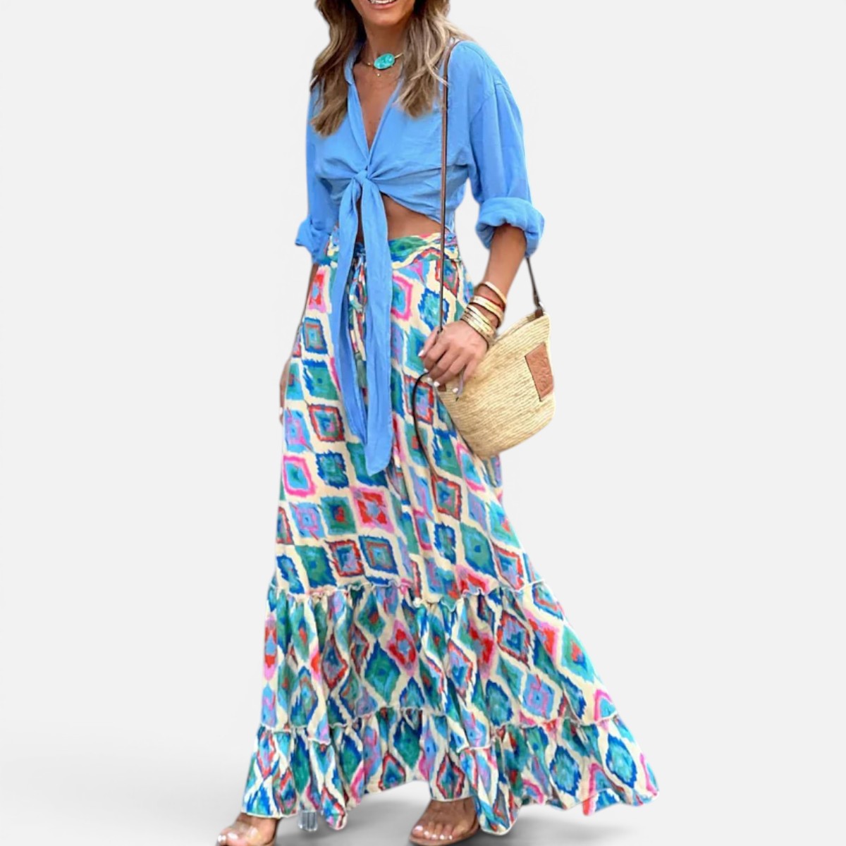 Duvrier | Women's Wide Dress with Autumn Print and A-Line Silhouette