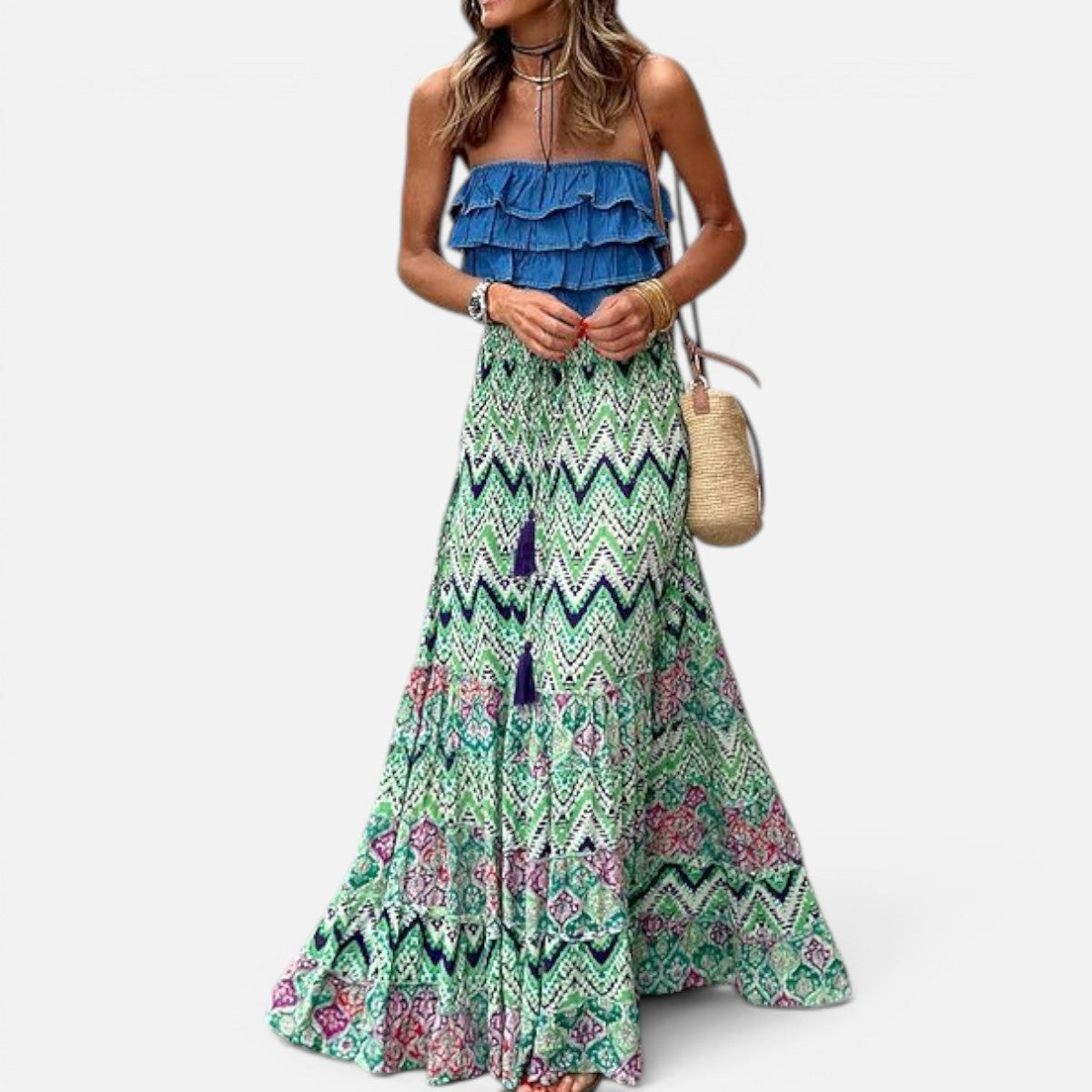 Duvrier | Women's Wide Dress with Autumn Print and A-Line Silhouette