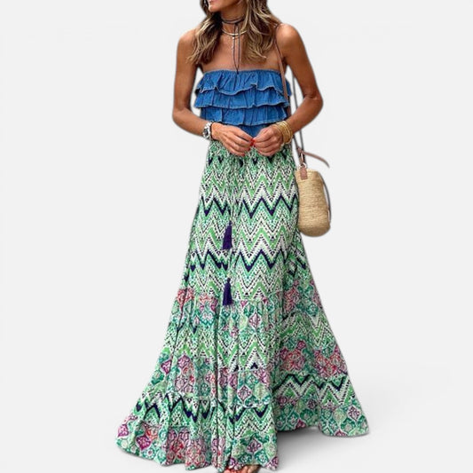 Duvrier | Women's Wide Dress with Autumn Print and A-Line Silhouette