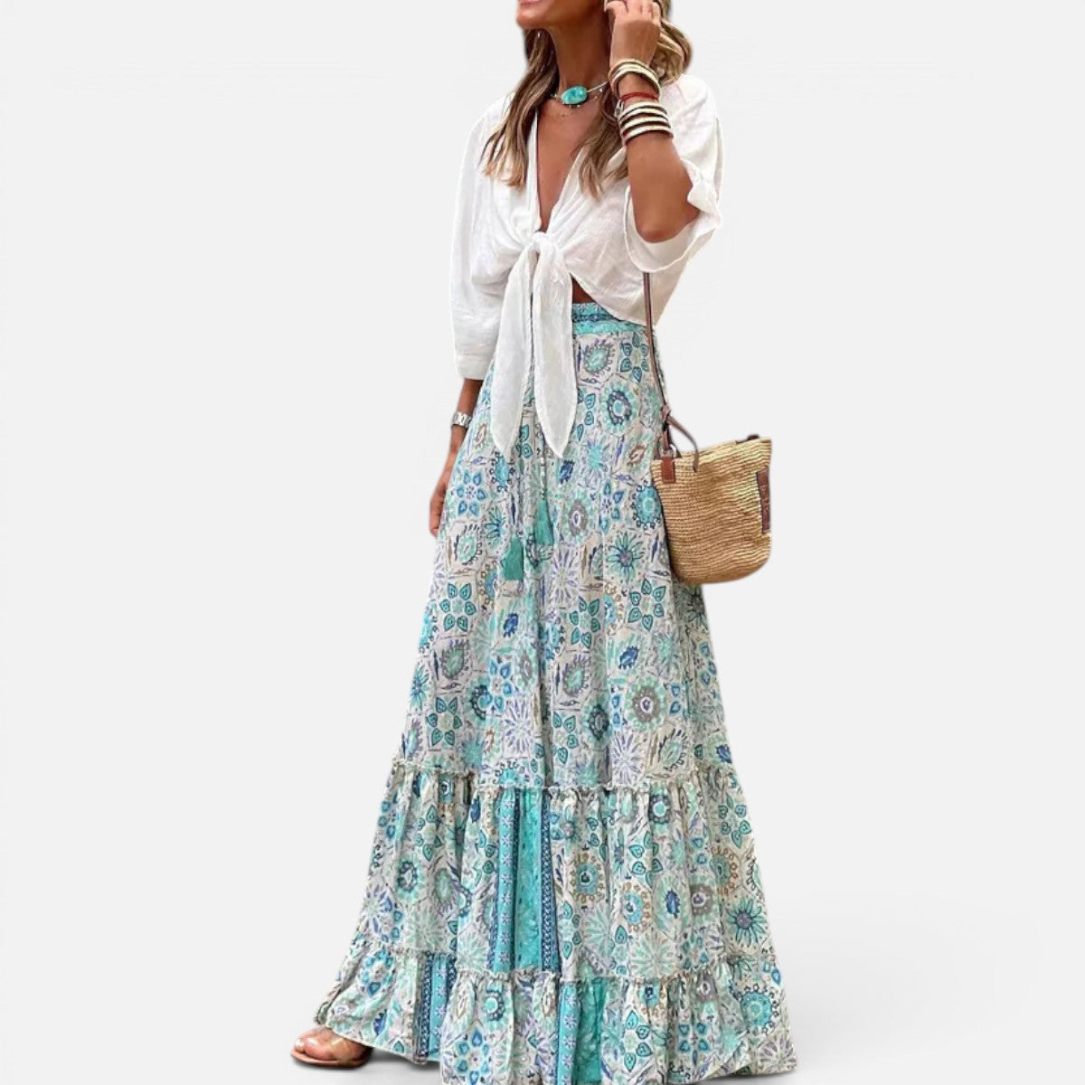 Duvrier | Women's Wide Dress with Autumn Print and A-Line Silhouette