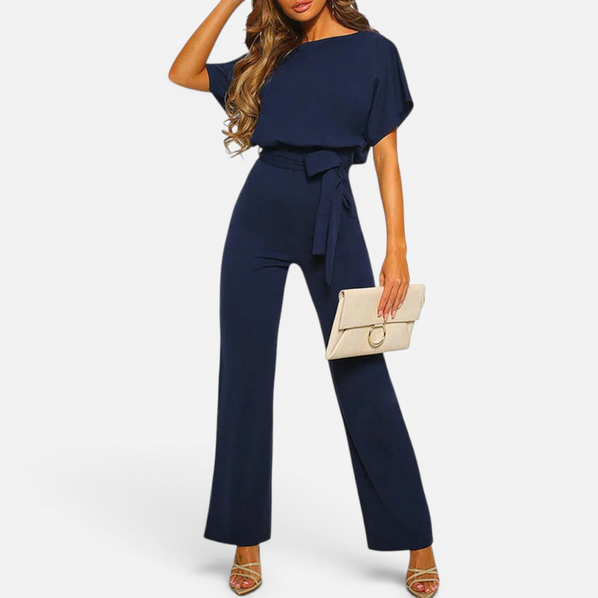 Duvrier | Women's Short Sleeve Belted Casual Jumpsuit