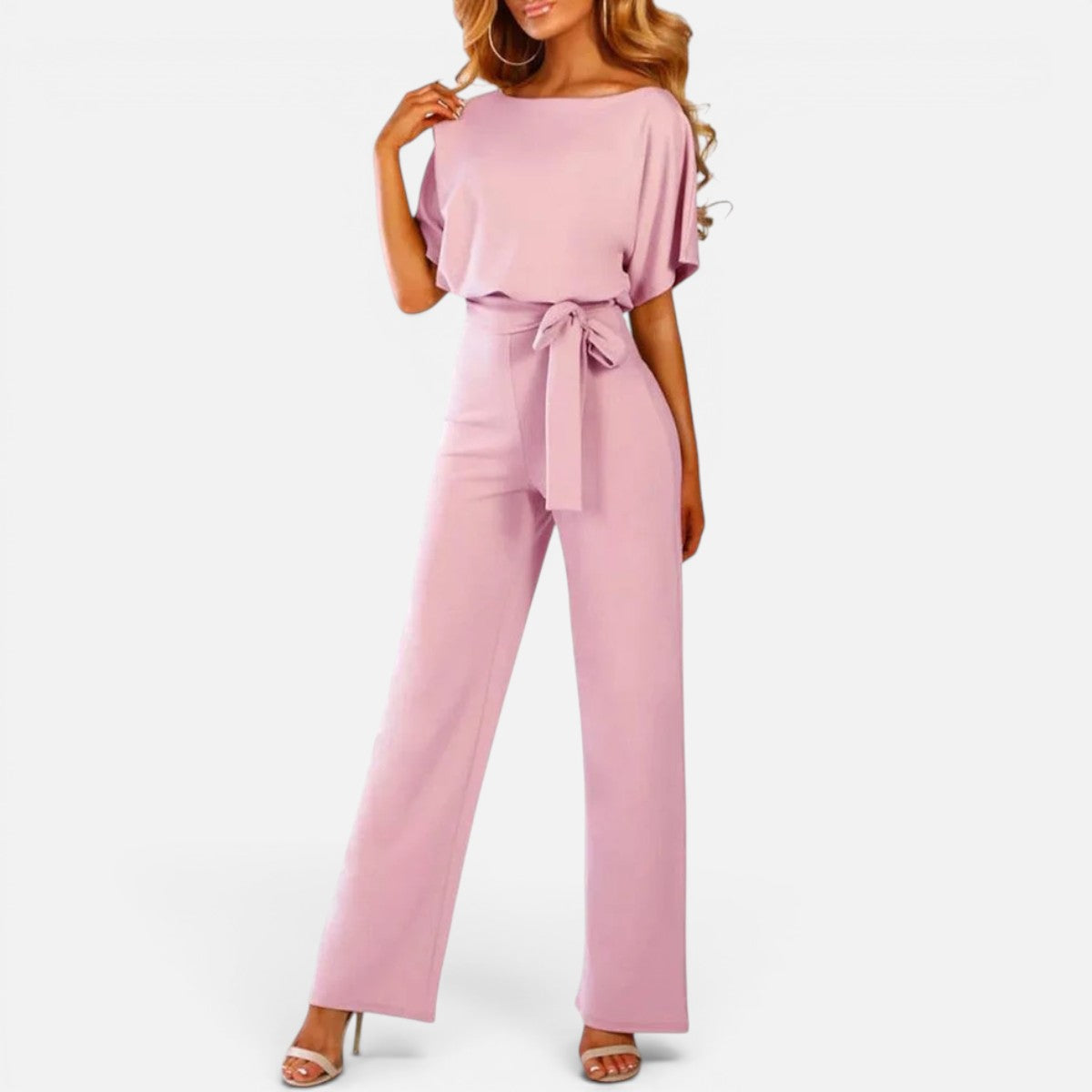 Duvrier | Women's Short Sleeve Belted Casual Jumpsuit
