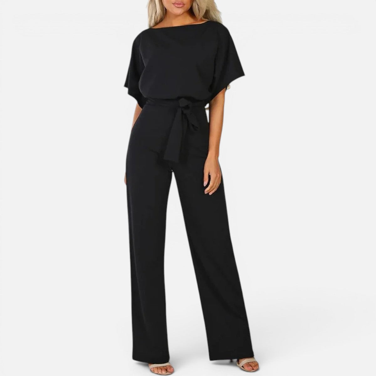 Duvrier | Women's Short Sleeve Belted Casual Jumpsuit