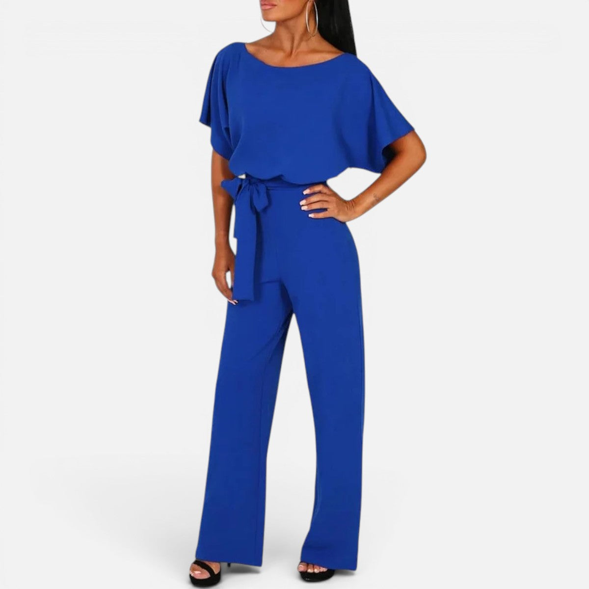 Duvrier | Women's Short Sleeve Belted Casual Jumpsuit