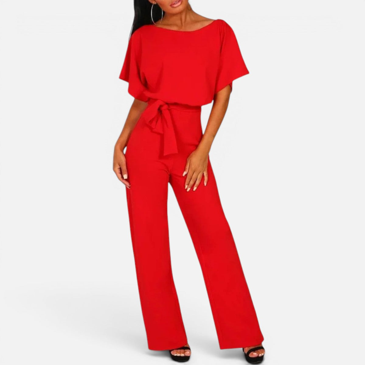 Duvrier | Women's Short Sleeve Belted Casual Jumpsuit