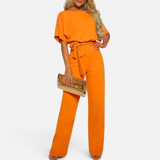 Duvrier | Women's Short Sleeve Belted Casual Jumpsuit