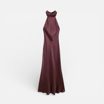 Duvrier l Women’s Burgundy Red Satin Midi Cocktail Dress - Evening Events