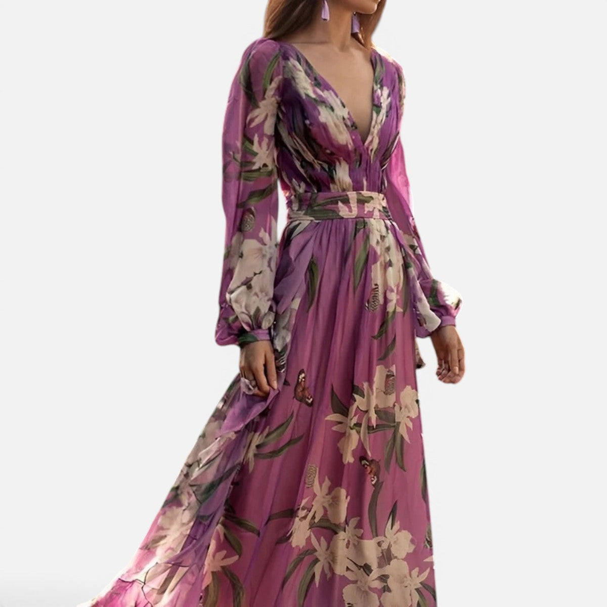 Duvrier | Women's Floral Maxi Dress with V-neck and Comfortable Design