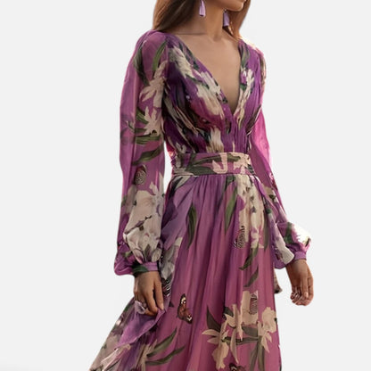 Duvrier | Women's Floral Maxi Dress with V-neck and Comfortable Design