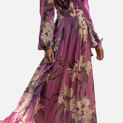 Duvrier | Women's Floral Maxi Dress with V-neck and Comfortable Design