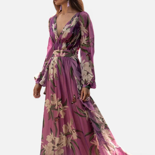 Duvrier | Women's Floral Maxi Dress with V-neck and Comfortable Design