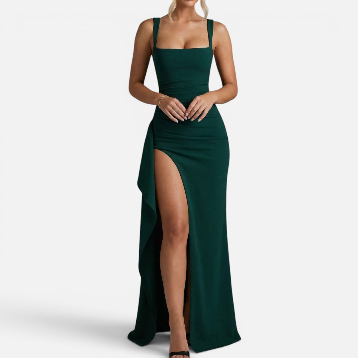 Duvrier | Women’s Elegant Bodycon Slip Maxi Dress with Leg Split and Open Back
