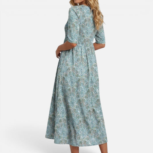 Duvrier | Women's Midi Dress with Floral Print and Buttoned Front