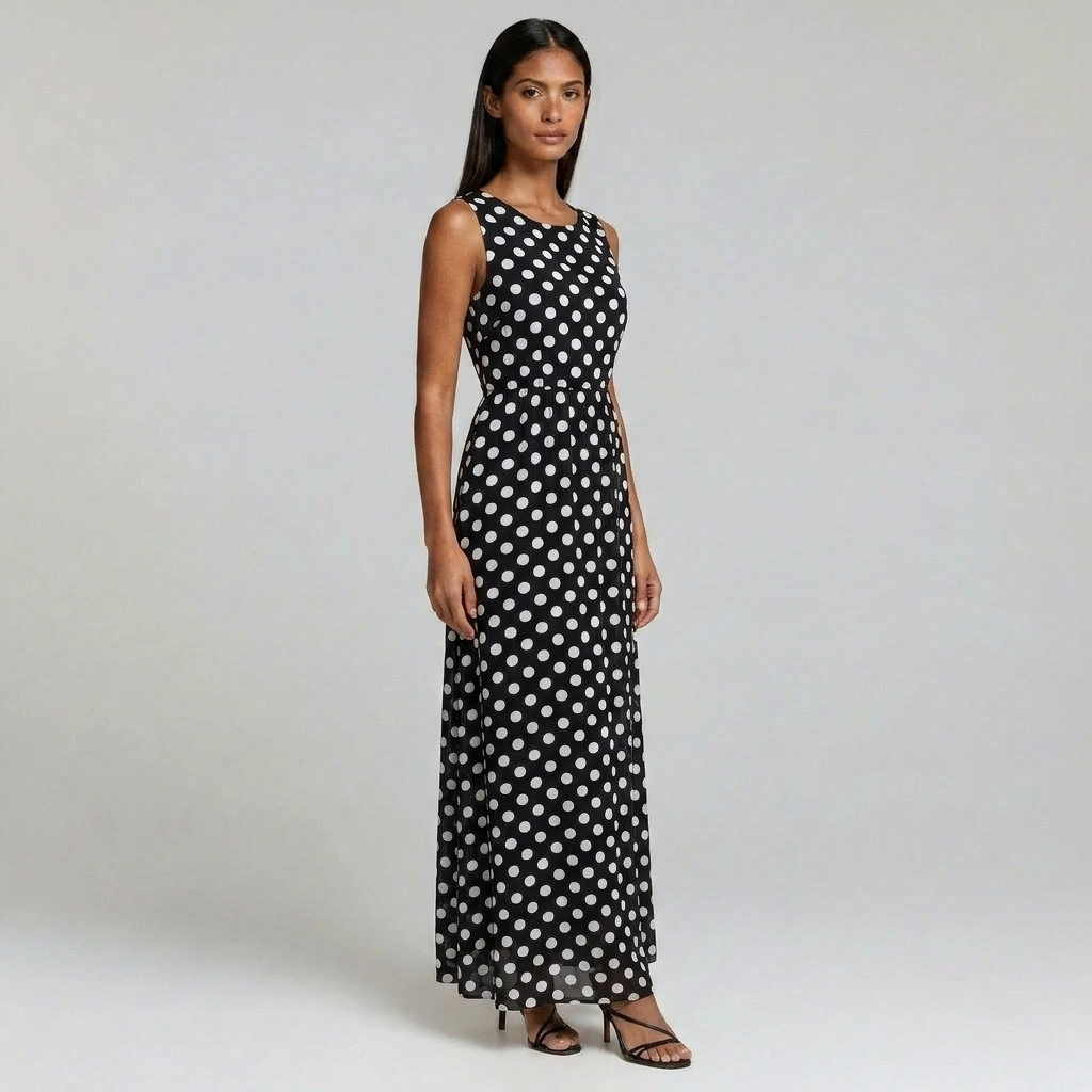Duvrier | Women’s Sleeveless Polka Dot Dress - Elegant Maxi Dress
