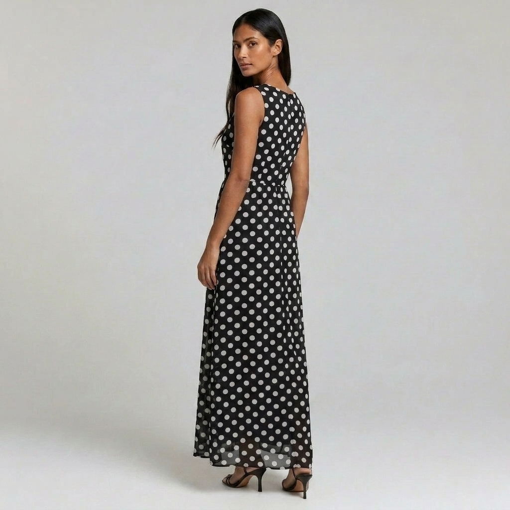 Duvrier | Women’s Sleeveless Polka Dot Dress - Elegant Maxi Dress