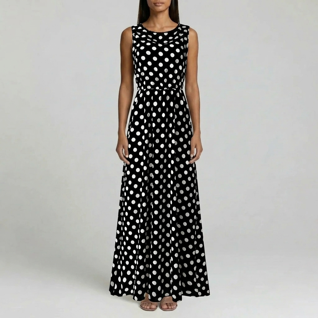 Duvrier | Women’s Sleeveless Polka Dot Dress - Elegant Maxi Dress