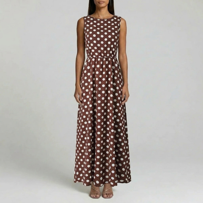 Duvrier | Women’s Sleeveless Polka Dot Dress - Elegant Maxi Dress