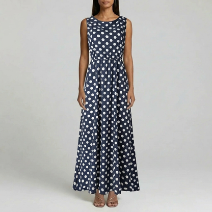 Duvrier | Women’s Sleeveless Polka Dot Dress - Elegant Maxi Dress