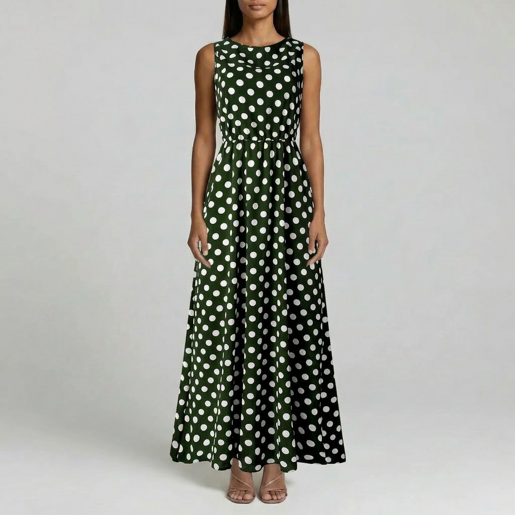 Duvrier | Women’s Sleeveless Polka Dot Dress - Elegant Maxi Dress