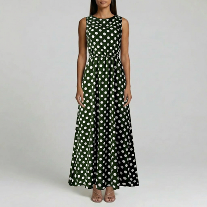 Duvrier | Women’s Sleeveless Polka Dot Dress - Elegant Maxi Dress