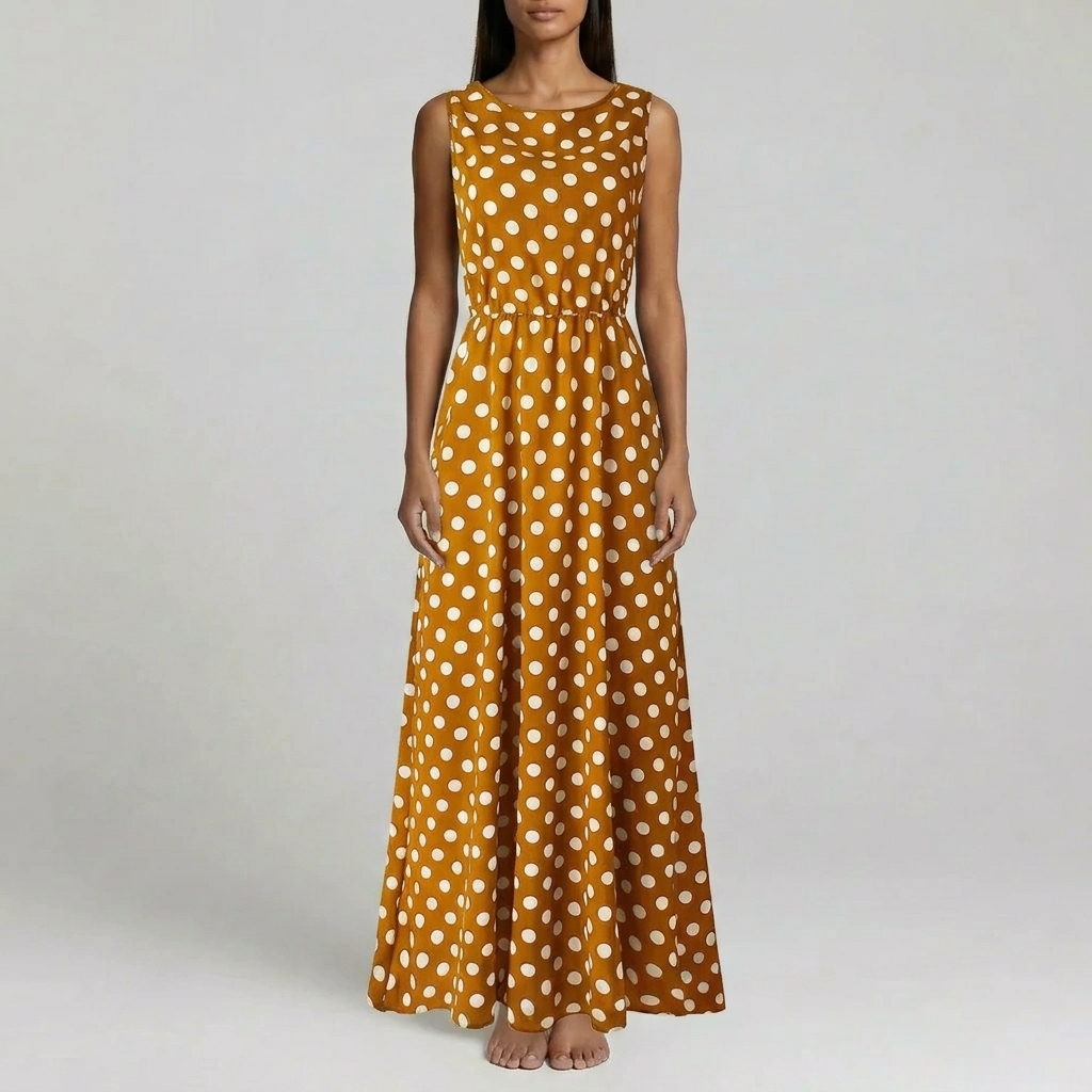Duvrier | Women’s Sleeveless Polka Dot Dress - Elegant Maxi Dress