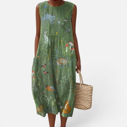 Duvrier | Women’s Lightweight  Sleeveless Tummy Coverage Summer Dress With Artistic Print