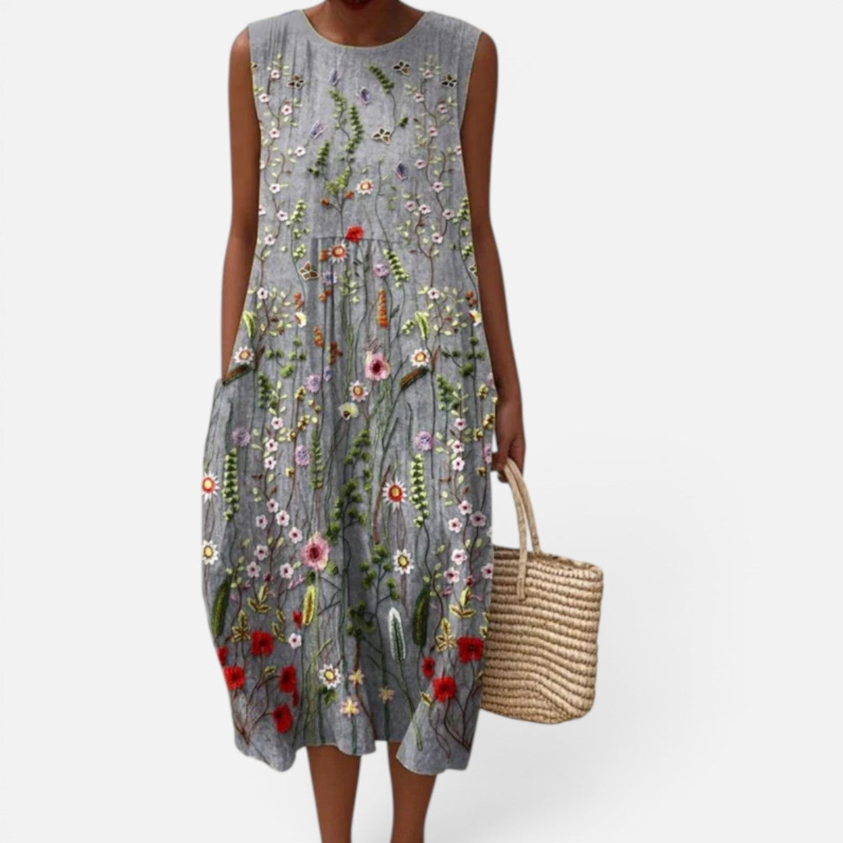 Duvrier | Women’s Lightweight  Sleeveless Tummy Coverage Summer Dress With Artistic Print