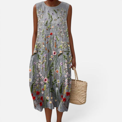 Duvrier | Women’s Lightweight  Sleeveless Tummy Coverage Summer Dress With Artistic Print