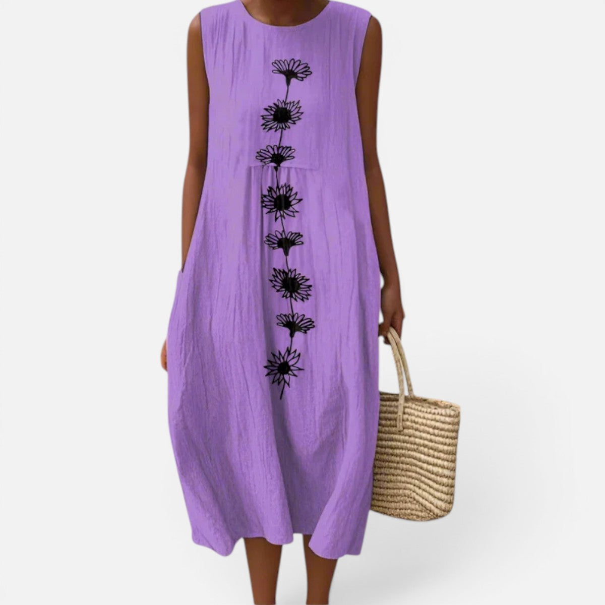 Duvrier | Women’s Lightweight  Sleeveless Tummy Coverage Summer Dress With Artistic Print