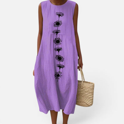 Duvrier | Women’s Lightweight  Sleeveless Tummy Coverage Summer Dress With Artistic Print