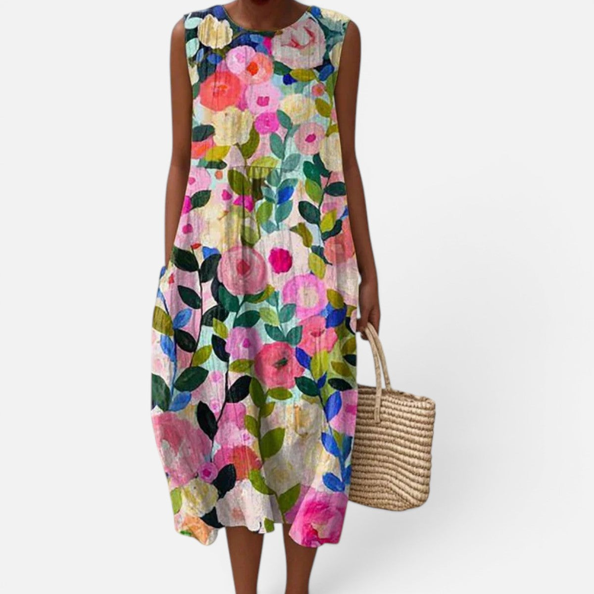 Duvrier | Women’s Lightweight  Sleeveless Tummy Coverage Summer Dress With Artistic Print