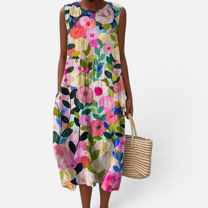 Duvrier | Women’s Lightweight  Sleeveless Tummy Coverage Summer Dress With Artistic Print