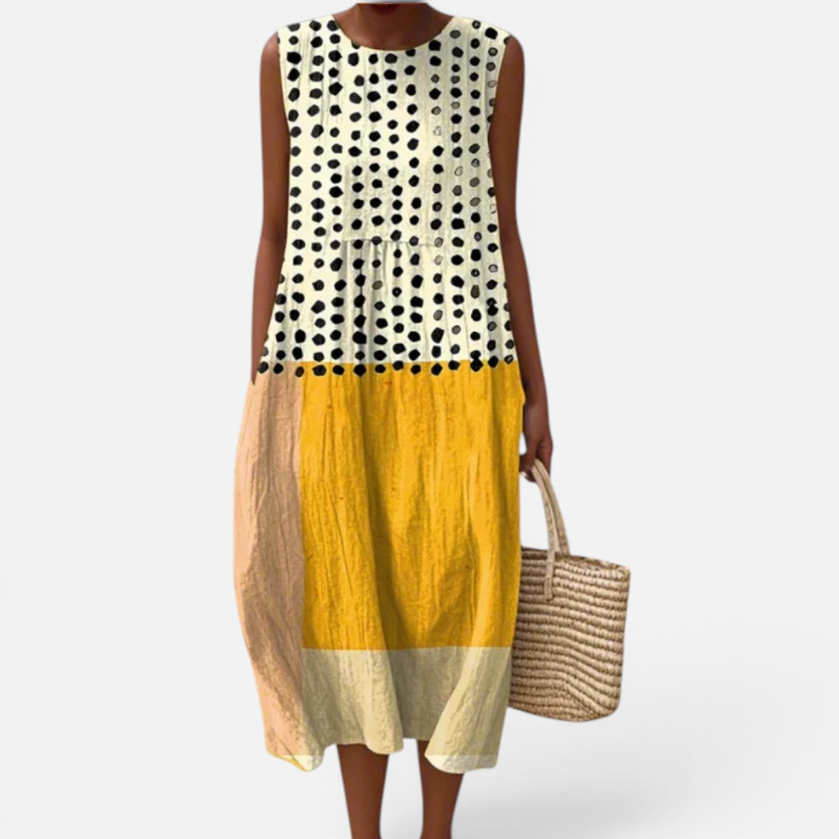 Duvrier | Women’s Lightweight  Sleeveless Tummy Coverage Summer Dress With Artistic Print