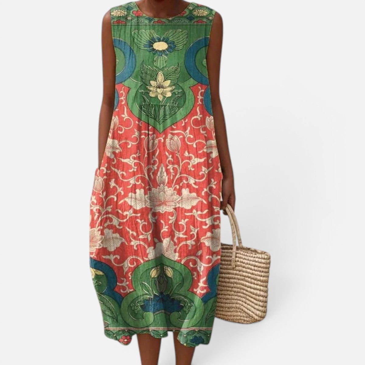Duvrier | Women’s Lightweight  Sleeveless Tummy Coverage Summer Dress With Artistic Print