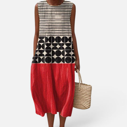 Duvrier | Women’s Lightweight  Sleeveless Tummy Coverage Summer Dress With Artistic Print