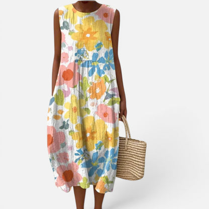 Duvrier | Women’s Lightweight  Sleeveless Tummy Coverage Summer Dress With Artistic Print