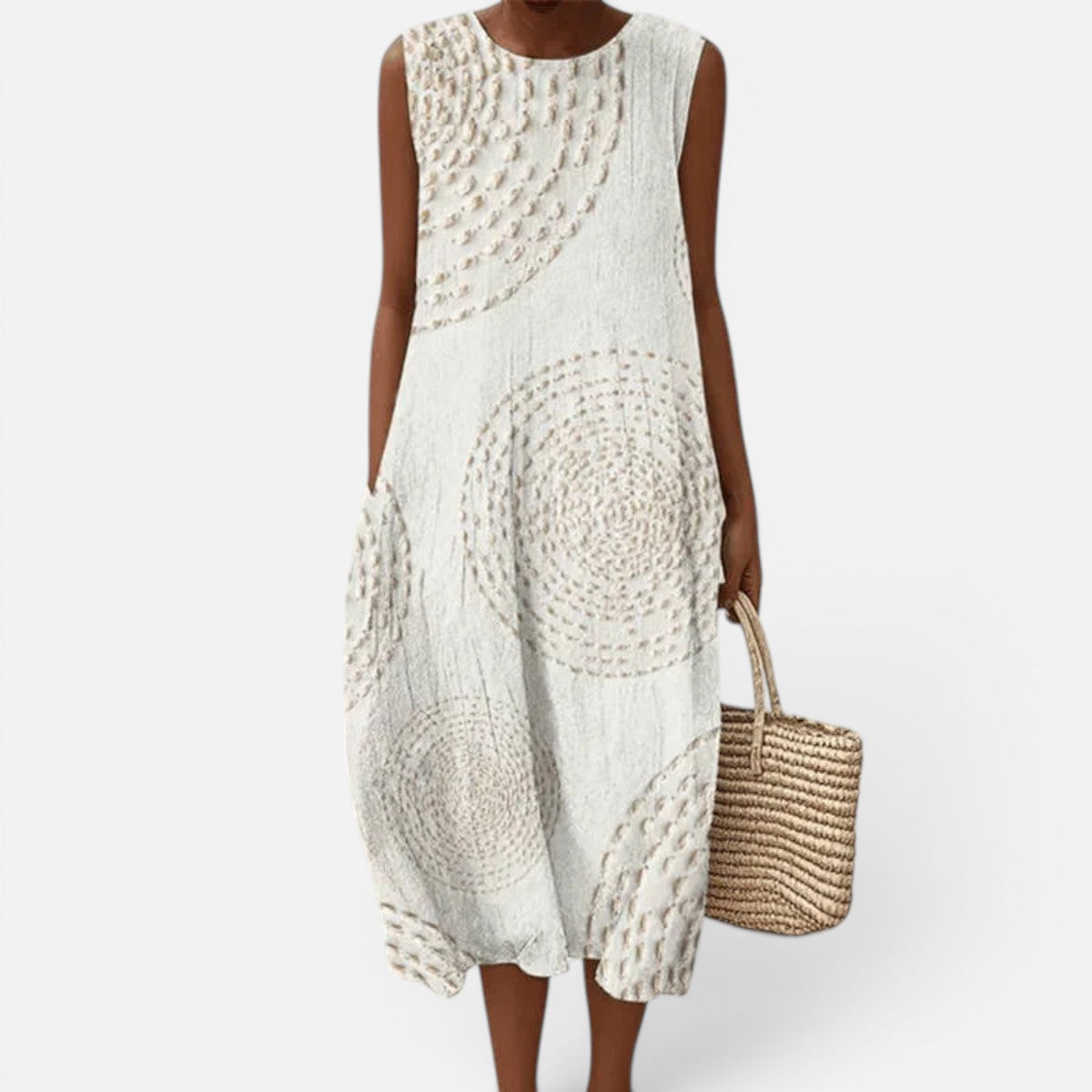 Duvrier | Women’s Lightweight  Sleeveless Tummy Coverage Summer Dress With Artistic Print