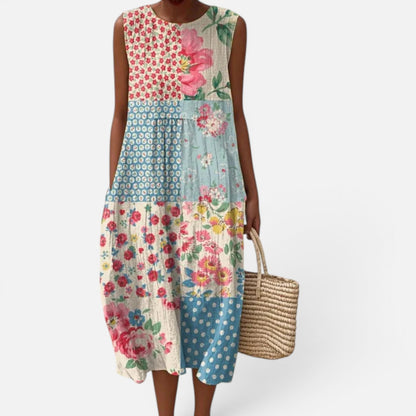Duvrier | Women’s Lightweight  Sleeveless Tummy Coverage Summer Dress With Artistic Print