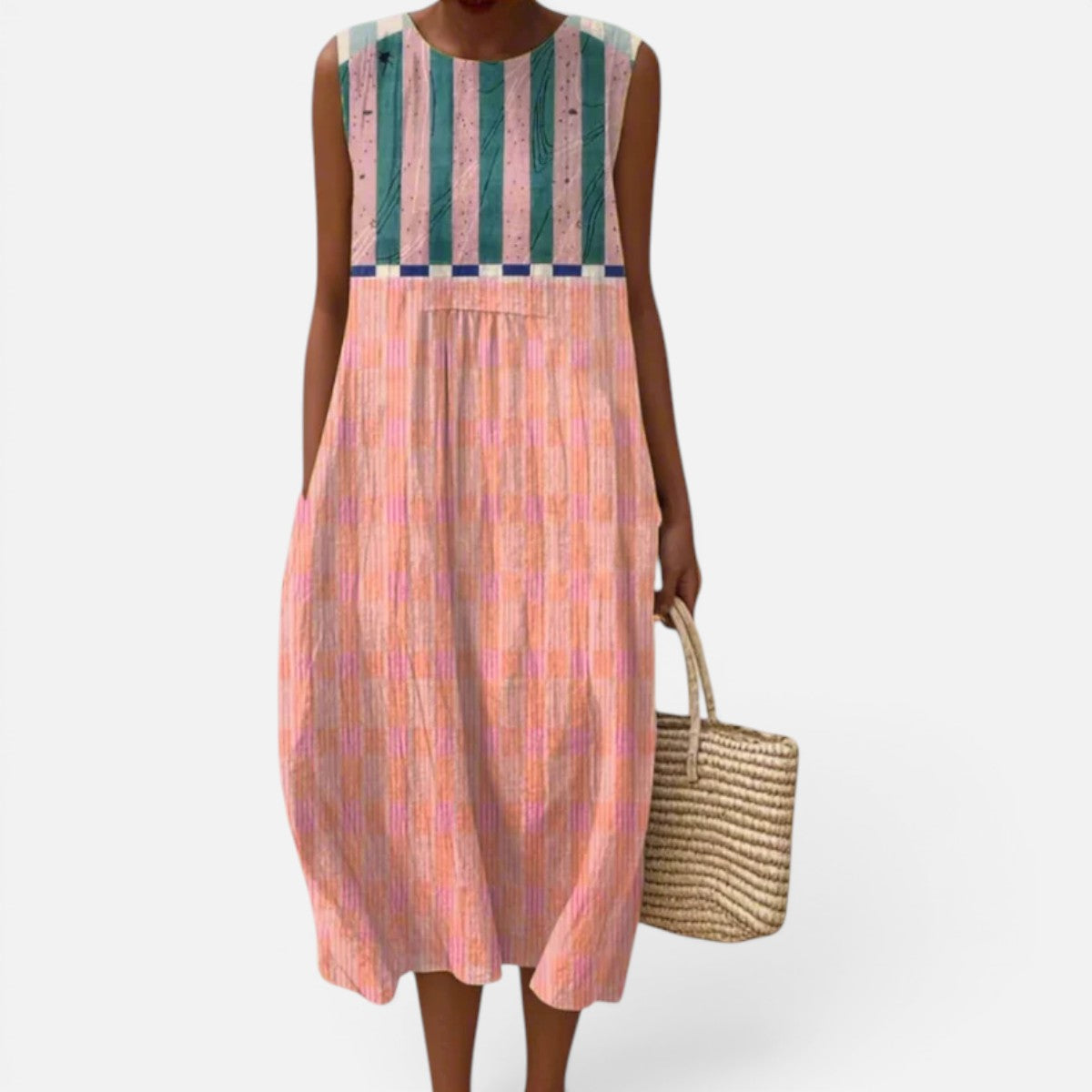 Duvrier | Women’s Lightweight  Sleeveless Tummy Coverage Summer Dress With Artistic Print